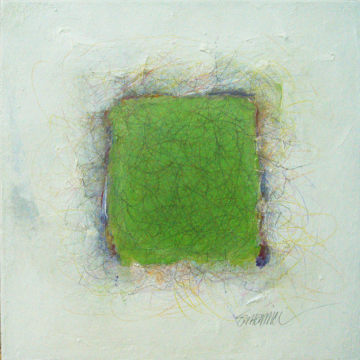Marlise Senzamici | "Square wGrn_#51" | Acrylic, graphite and color pencils on canvas | 10 x 10 in.