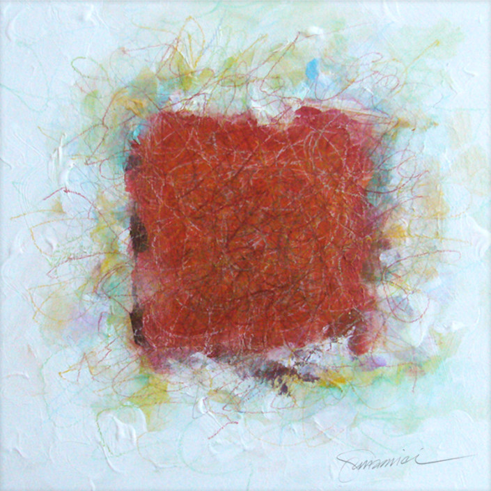 Marlise Senzamici | "Square wRed_#50" | Acrylic, graphite and color pencils on canvas| 10 x 10 in.