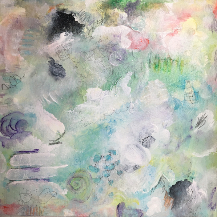 Marlise Senzamici | "Laugh Lines, cont'd" | Acrylic on canvas | 12 x 12 in.