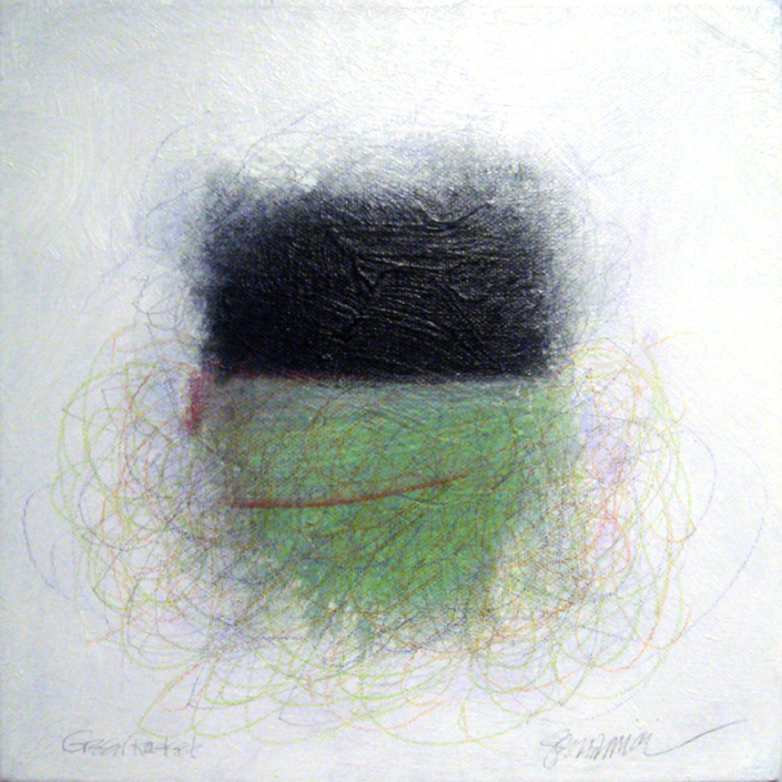 Marlise Senzamici | "Green Rocket_#57" | Acrylic, graphite and color pencil on canvas | 10 x 10 in.